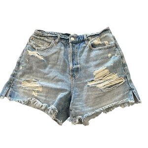 Garage Blue Jean Shorts Distressed High-Waisted